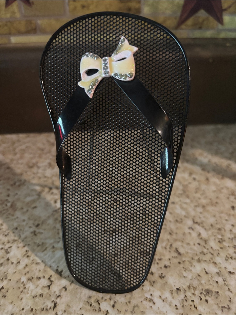 Black Rhinestone Bow Jelly Flip Flop Earring Holder